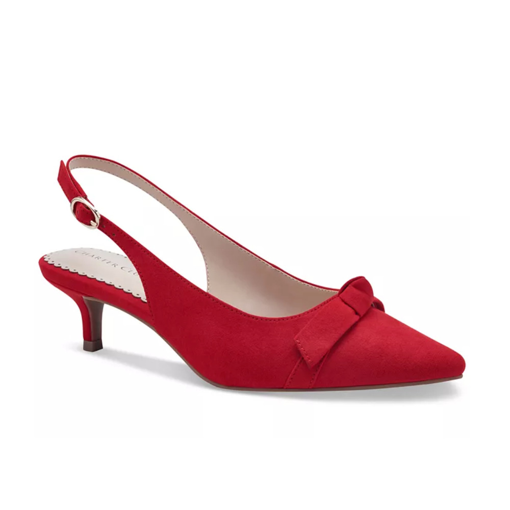 NWT Red Slingback Pointed-Toe Kitten Heel with Bow Size 7M
